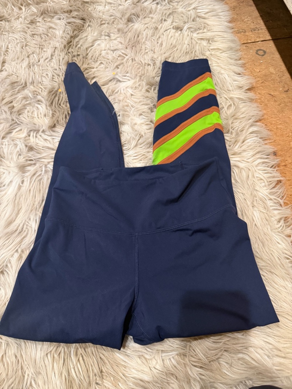 Tory Burch Navy Leggings with Neon Green and Orange Trim
